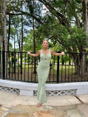 Sleeveless Ruched Sage Green Maxi Dress